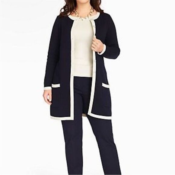 NWT Talbots Navy Blue Cotton Blend Mid
Length Button Cardigan Sweater Pockets L - Picture 1 of 13